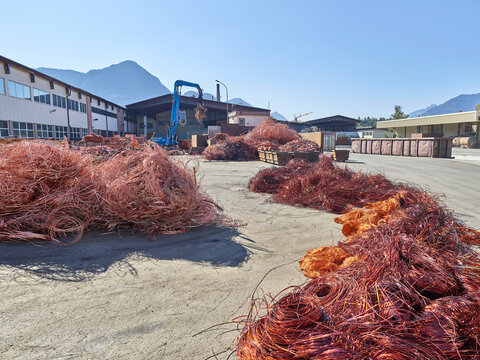 Austria, Tyrol, Brixlegg, Electronic copper wires being recycled in junkyard