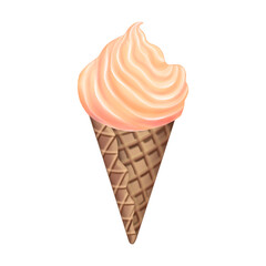 waffle cone of ice cream with orange cream