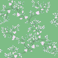 seamless pattern of flowers, branches and leaves