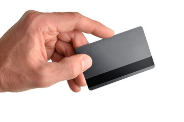 Electronic payment concept with hand showing credit card white isolated