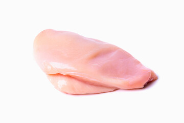 Chilled chicken fillet isolated on a white background, close up