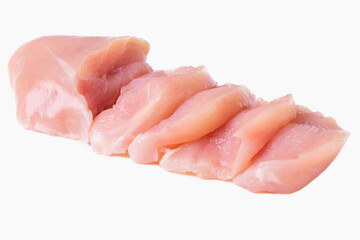 Chicken fillet cut into slices isolated on a white background