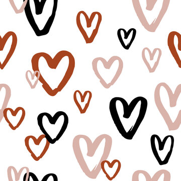 Hand drawn vector seamless pattern with hearts. Grunge heart background for Valentines Day, romantic holidays and decorative design. Festive pattern with love symbol. Charming fabric texture