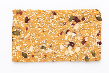 Rye bread slice on a white background.