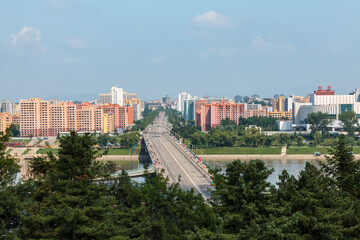 Fototapeta premium Rungra Bridge. one of the city's six bridges on the Taedong River. Pyongyang, North Korea
