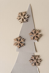 wooden christmas decorations with silver paper