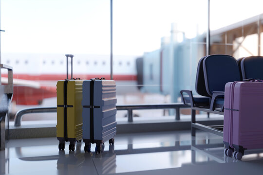 Three dimensional render of suitcases left at airport