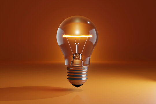 Three dimensional render of glowing light bulb
