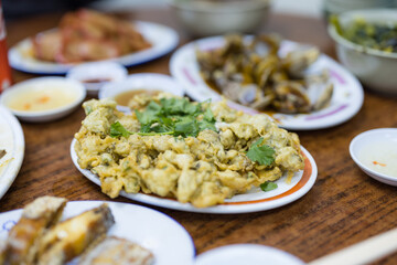Fry oyster cake in restaurant