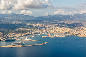 Palma de Mallorca town with Mediterranean Sea travel traveling holidays vacation aerial view in Spain © Markus Mainka