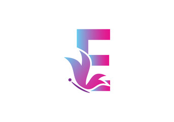 this is a creative letter E add butterfly icon design