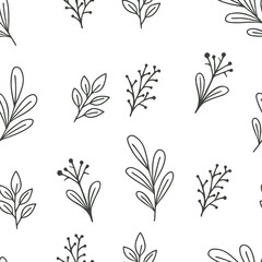 Seamless floral pattern in vintage style. Herbal botany pattern. Nature leaf. Flora wallpaper. Ditsy fashion print.
