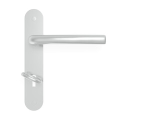 Door handle and key isolated on white background. Key in keyhole. 3d illustration.