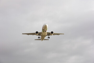 Passenger aircraft on approach to the airport for landing
