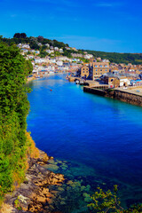 Looe Cornwall town and river beautiful blue sea south west coast town UK