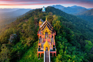 Aerial view of Wat Phra That Doi Phra Chan temple in Lampang, Thailand.