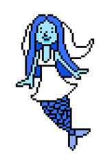 Pixel art mermaid bride on a wedding day, girl character isolated on white. Fiancee in a dress and veil. Magic fairytale water nymph getting married. 8 bit vintage retro 2d game, slot machine graphics