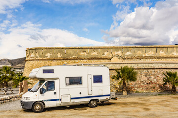 Caravan at Carchuna castle, Andalusia Spain
