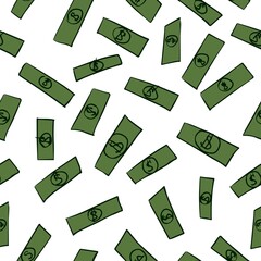 Vector seamless background. Dollar bills drawn as doodle