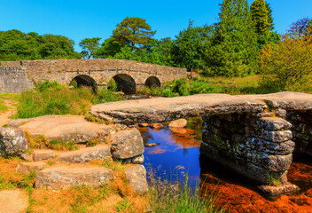 Fototapeta na wymiar Postbridge Dartmoor National Park Devon England UK both bridges
