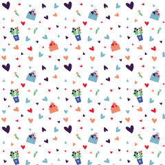 seamless pattern with hearts, flowers and envelopes