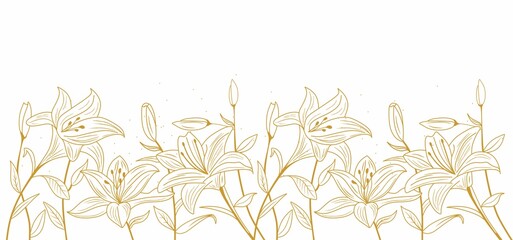 golden flower line drawing vector illusrtation