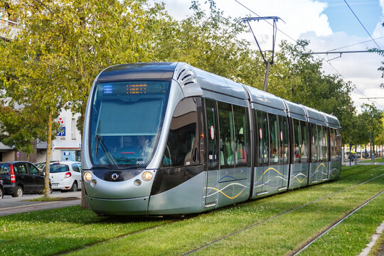 Modern light rail tram model Alstom Citadis public transport transit transportation traffic in Toulouse, France