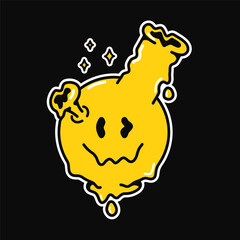 Bong with melt smile face emoji logo. Vector hand drawn doodle cartoon character logo illustration. Smile emoji face,melt bong,smoke cannabis,weed,marijuana print for t-shirt, poster, card concept