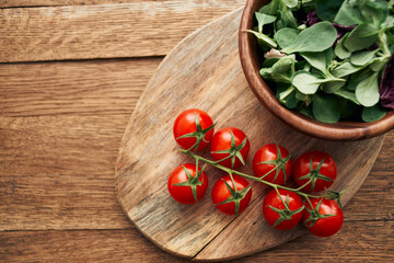 a plate of lettuce cherry tomatoes cooking ingredients organic healthy food