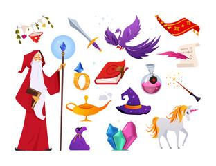 Magic and sorcery - modern flat design style object set