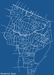 Detailed technical drawing navigation urban street roads map on blue background of the quarter Bruderholz District of the Swiss regional capital city of Basel, Switzerland