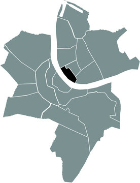 Black location map of the Altstadt Kleinbasel District inside gray urban districts map of the Swiss regional capital city of Basel, Switzerland