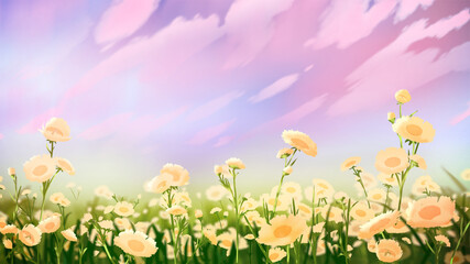 Naklejka premium Flower field anime background