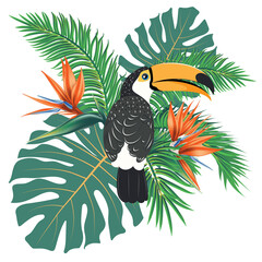 Toucan with tropical leaves © AnnaPa