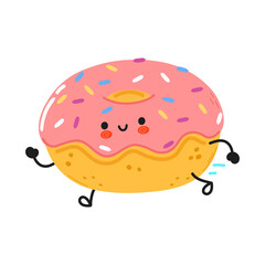Cute funny running Donut. Vector hand drawn cartoon kawaii character illustration icon. Isolated on white background. Run Donut concept