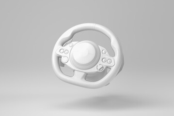 Steering Wheel isolated on white background. minimal concept. monochrome. 3D render. - 474034775