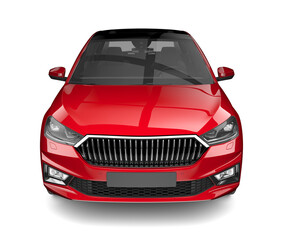 Red hatchback car - Front view