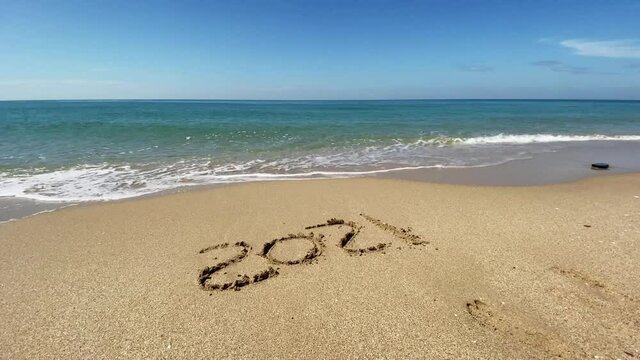 new year's eve welcome new year Goodbye 2021 on the beach on nature background