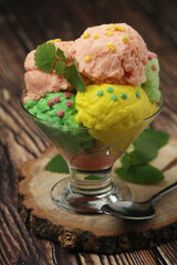 Ice cream scoops in an ice cream bowl