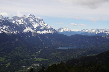 Naklejka premium View from Kramerspitz mountain to Garmisch-Partenkirchen, Upper Bavaria, Germany 