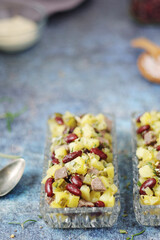 Beef and red beans salad served for dinner