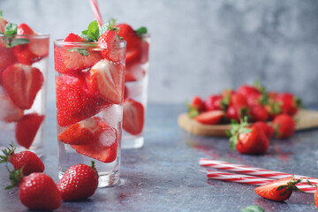 Fresh strawberry drink with ice