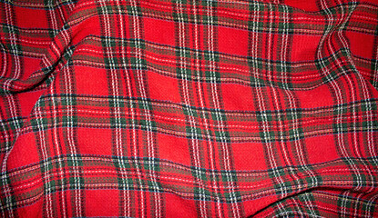 red green and white Scottish style plaid knitted fabric material