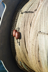 Old fishing nets in the port. Fishing nets texture.