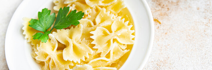 farfalle pasta bows durum wheat ready to eat healthy meal diet snack on the table copy space food background rustic. top view