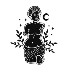 Ancient Greek Venus statue t-shirt print. Vector hand drawn doodle line cartoon character logo illustration. Venera, Venus Greek, smile Greece statue print for t-shirt, poster, card, logo concept