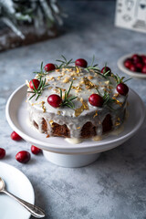 Christmas cake with fresh cranberries.