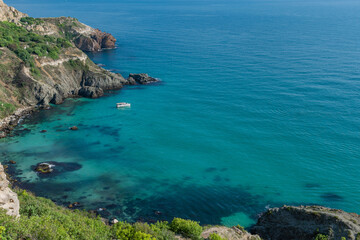 Rock in the sea bay. Sea bay rock view. Landscape of sea bay . Blue Lagoon