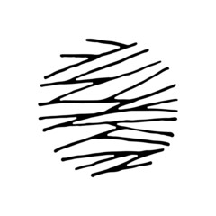 Striped round abstract botanical texture. Hand-drawn texture in a circle. Vector