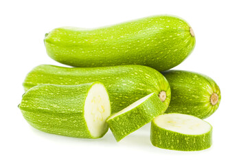 Green zucchini isolated on white background.